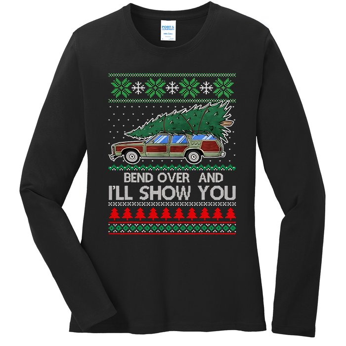 Bend Over and I'll Show You Christmas Couple Matching Family  Ladies Long Sleeve Shirt