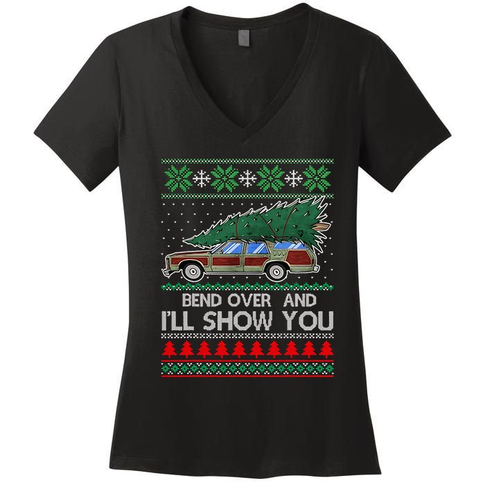 Bend Over and I'll Show You Christmas Couple Matching Family  Women's V-Neck T-Shirt