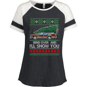 Bend Over and I'll Show You Christmas Couple Matching Family  Enza Ladies Jersey Colorblock Tee