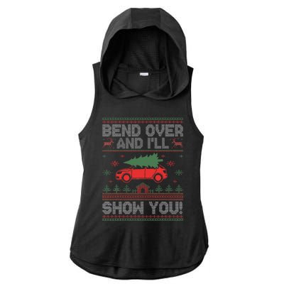 Bend Over And ILl Show You Ugly Christmas Couple Matching Ladies PosiCharge Tri-Blend Wicking Draft Hoodie Tank