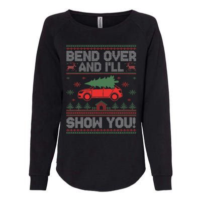 Bend Over And ILl Show You Ugly Christmas Couple Matching Womens California Wash Sweatshirt