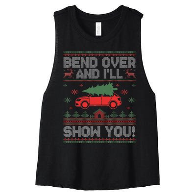 Bend Over And ILl Show You Ugly Christmas Couple Matching Women's Racerback Cropped Tank