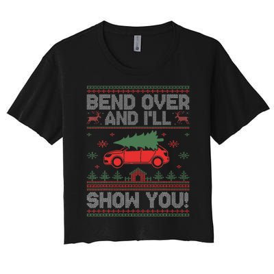 Bend Over And ILl Show You Ugly Christmas Couple Matching Women's Crop Top Tee