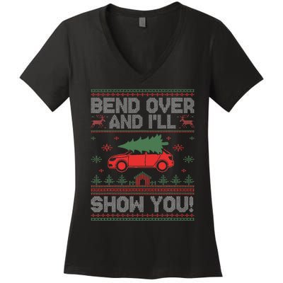 Bend Over And ILl Show You Ugly Christmas Couple Matching Women's V-Neck T-Shirt