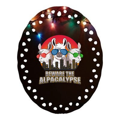 Beware Of Alpacalypse Ceramic Oval Ornament