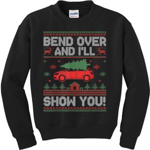 Bend Over And ILl Show You Ugly Christmas Couple Matching Kids Sweatshirt