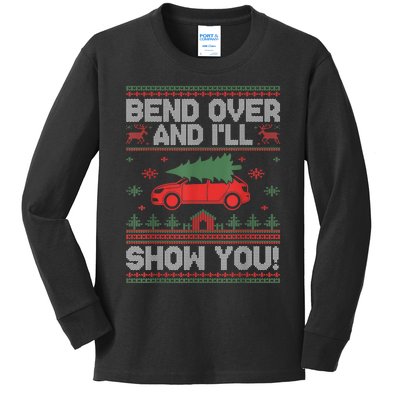 Bend Over And ILl Show You Ugly Christmas Couple Matching Kids Long Sleeve Shirt