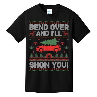 Bend Over And ILl Show You Ugly Christmas Couple Matching Kids T-Shirt