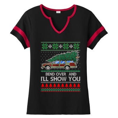 Bend Over and I'll Show You Christmas Couple Matching  Ladies Halftime Notch Neck Tee