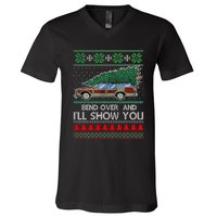 Bend Over and I'll Show You Christmas Couple Matching  V-Neck T-Shirt