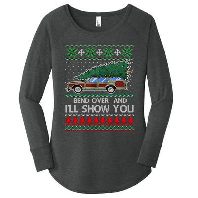 Bend Over and I'll Show You Christmas Couple Matching  Women's Perfect Tri Tunic Long Sleeve Shirt