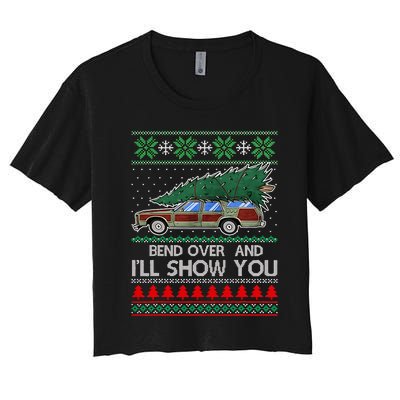 Bend Over and I'll Show You Christmas Couple Matching  Women's Crop Top Tee