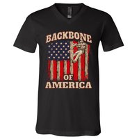 Backbone Of America Arborist Tree Surgeon Lumberjack Logger V-Neck T-Shirt