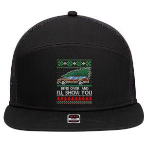 Bend Over and I'll Show You Christmas Couple Matching Family 7 Panel Mesh Trucker Snapback Hat