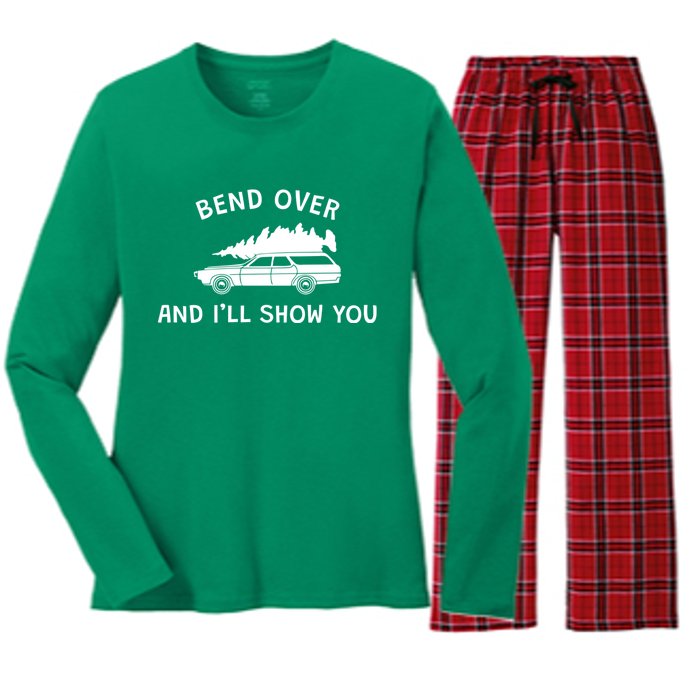 Bend Over And ILl Show You Christmas Couple Matching Family Women's Long Sleeve Flannel Pajama Set 