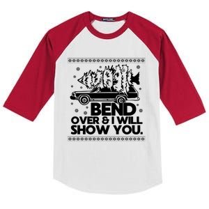 Bend Over And ILl Show You Christmas Couple Matching Family Kids Colorblock Raglan Jersey