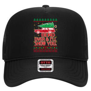 Bend Over And ILl Show You Christmas Couple Matching Family High Crown Mesh Back Trucker Hat