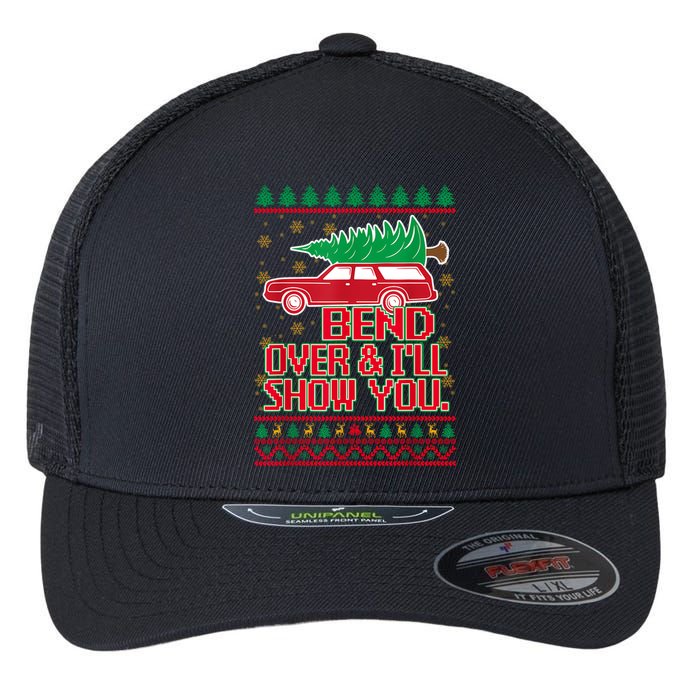 Bend Over And ILl Show You Christmas Couple Matching Family Flexfit Unipanel Trucker Cap