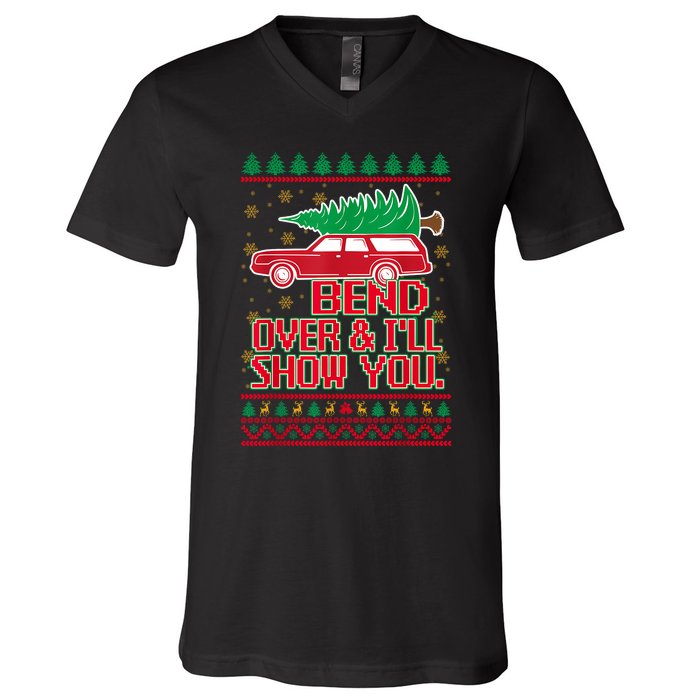 Bend Over And ILl Show You Christmas Couple Matching Family V-Neck T-Shirt