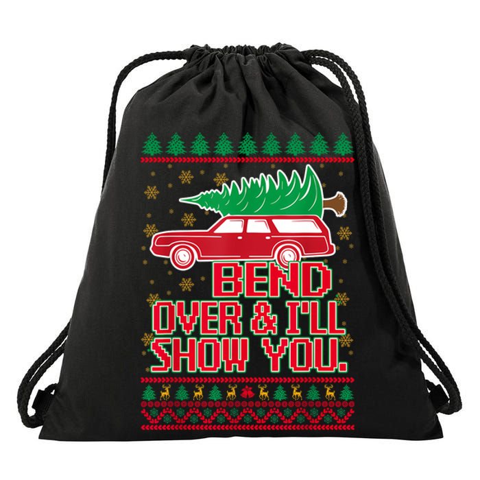 Bend Over And ILl Show You Christmas Couple Matching Family Drawstring Bag