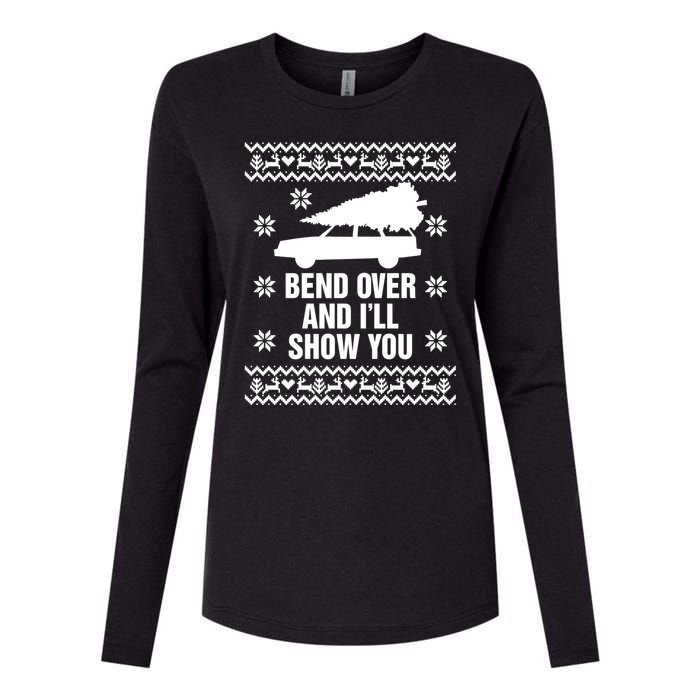 Bend Over And ILl Show You Christmas Couple Matching Family Womens Cotton Relaxed Long Sleeve T-Shirt