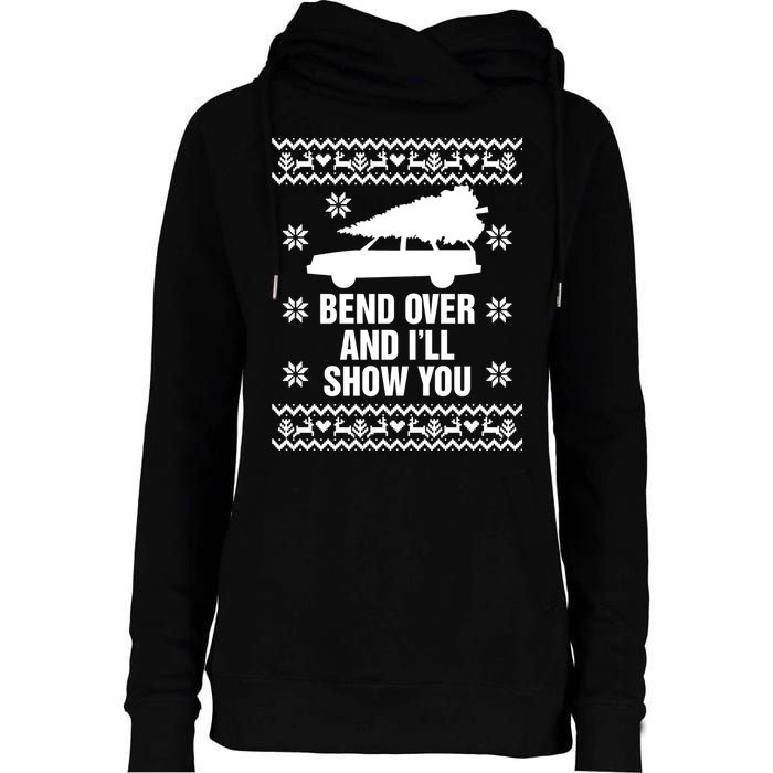 Bend Over And ILl Show You Christmas Couple Matching Family Womens Funnel Neck Pullover Hood