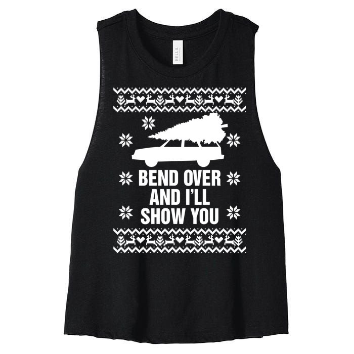 Bend Over And ILl Show You Christmas Couple Matching Family Women's Racerback Cropped Tank