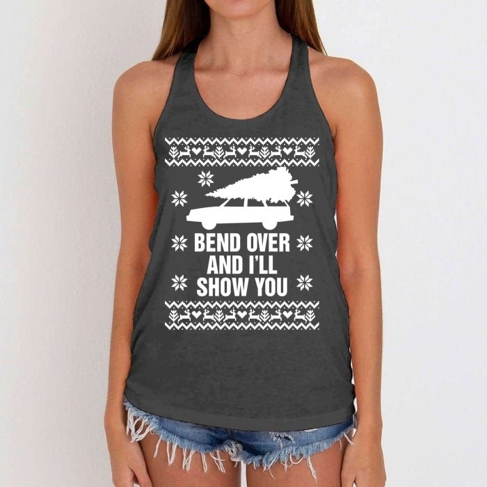 Bend Over And ILl Show You Christmas Couple Matching Family Women's Knotted Racerback Tank