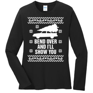 Bend Over And ILl Show You Christmas Couple Matching Family Ladies Long Sleeve Shirt