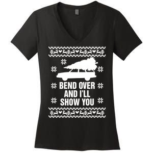 Bend Over And ILl Show You Christmas Couple Matching Family Women's V-Neck T-Shirt