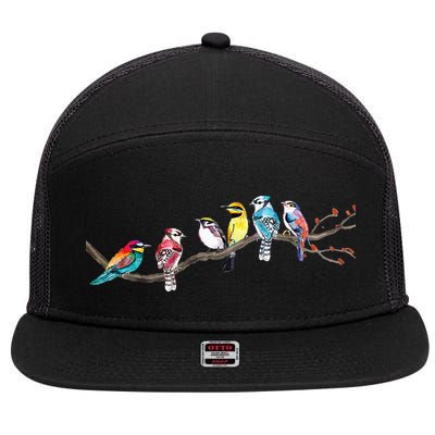 Birds On A Branch Birding Bird Watching Bird Watcher 7 Panel Mesh Trucker Snapback Hat
