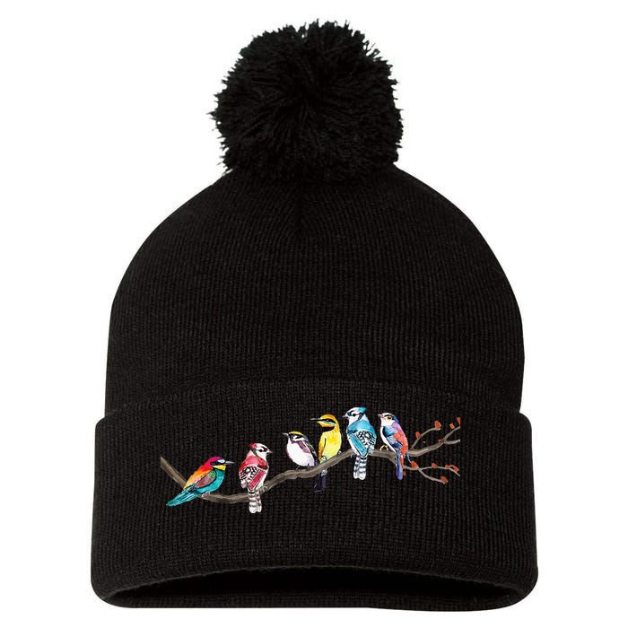 Birds On A Branch Birding Bird Watching Bird Watcher Pom Pom 12in Knit Beanie