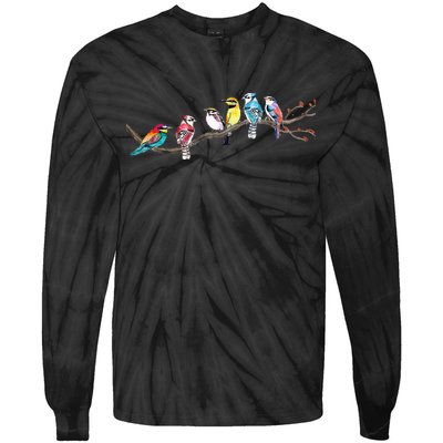 Birds On A Branch Birding Bird Watching Bird Watcher Tie-Dye Long Sleeve Shirt