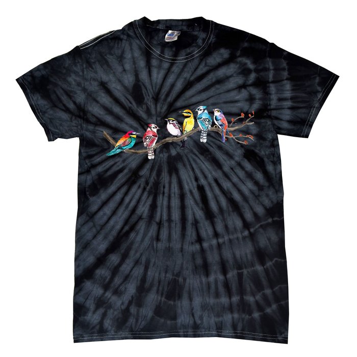 Birds On A Branch Birding Bird Watching Bird Watcher Tie-Dye T-Shirt