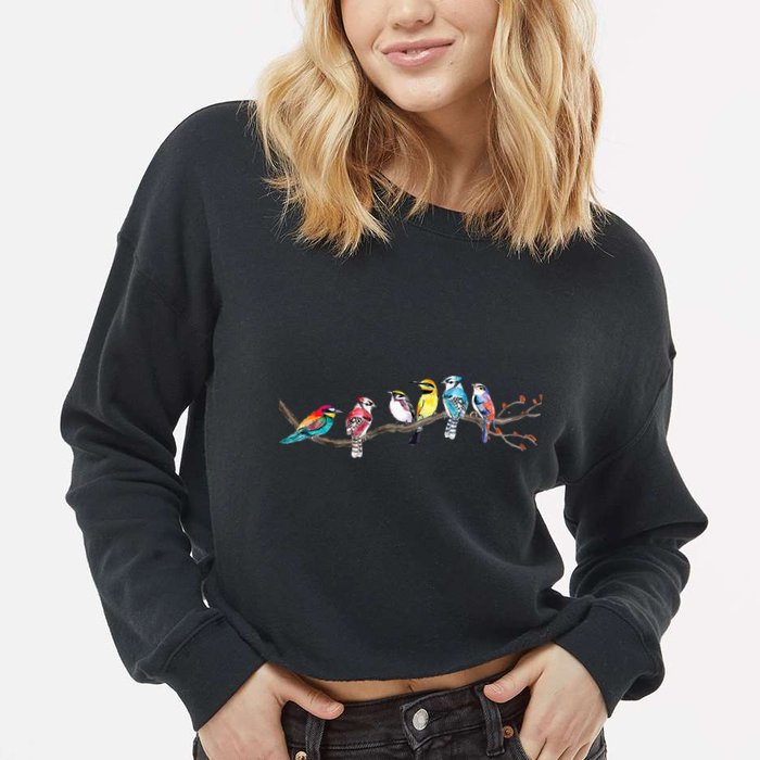 Birds On A Branch Birding Bird Watching Bird Watcher Cropped Pullover Crew
