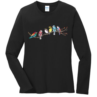 Birds On A Branch Birding Bird Watching Bird Watcher Ladies Long Sleeve Shirt