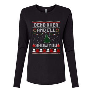 Bend Over And I'll Show You Christmas Tree Ugly Sweater Womens Cotton Relaxed Long Sleeve T-Shirt