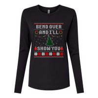 Bend Over And I'll Show You Christmas Tree Ugly Sweater Womens Cotton Relaxed Long Sleeve T-Shirt