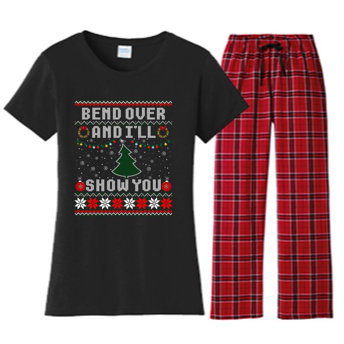 Bend Over And I'll Show You Christmas Tree Ugly Sweater Women's Flannel Pajama Set