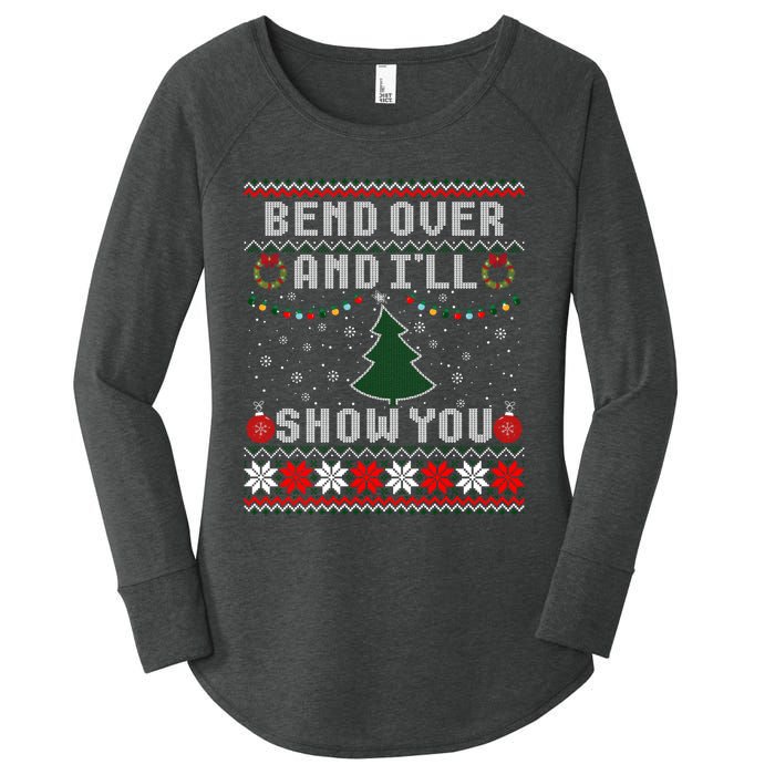 Bend Over And I'll Show You Christmas Tree Ugly Sweater Women's Perfect Tri Tunic Long Sleeve Shirt