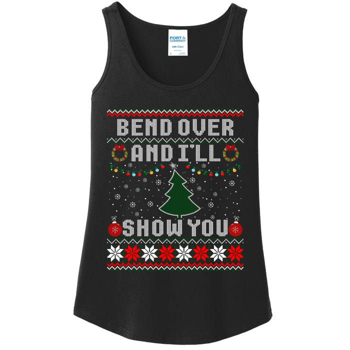 Bend Over And I'll Show You Christmas Tree Ugly Sweater Ladies Essential Tank