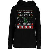 Bend Over And I'll Show You Christmas Tree Ugly Sweater Womens Funnel Neck Pullover Hood