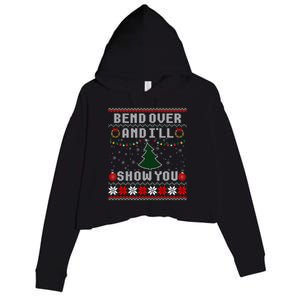 Bend Over And I'll Show You Christmas Tree Ugly Sweater Crop Fleece Hoodie