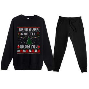 Bend Over And I'll Show You Christmas Tree Ugly Sweater Premium Crewneck Sweatsuit Set