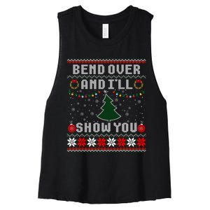 Bend Over And I'll Show You Christmas Tree Ugly Sweater Women's Racerback Cropped Tank