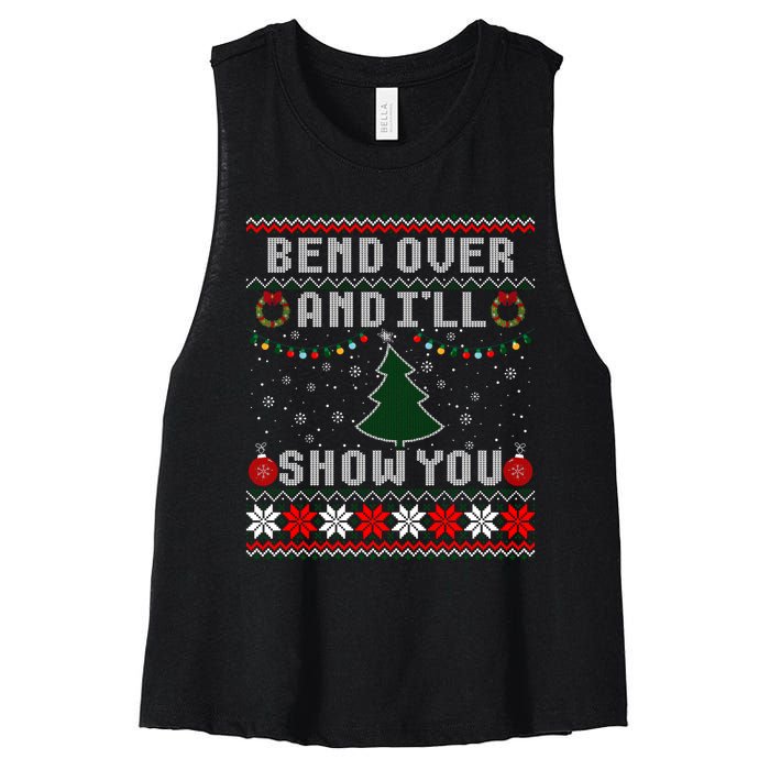 Bend Over And I'll Show You Christmas Tree Ugly Sweater Women's Racerback Cropped Tank