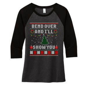 Bend Over And I'll Show You Christmas Tree Ugly Sweater Women's Tri-Blend 3/4-Sleeve Raglan Shirt