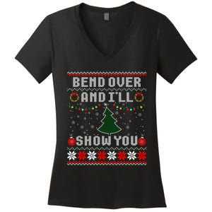 Bend Over And I'll Show You Christmas Tree Ugly Sweater Women's V-Neck T-Shirt