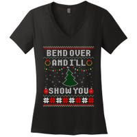 Bend Over And I'll Show You Christmas Tree Ugly Sweater Women's V-Neck T-Shirt