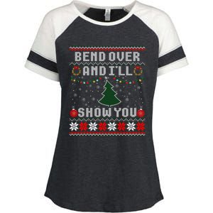 Bend Over And I'll Show You Christmas Tree Ugly Sweater Enza Ladies Jersey Colorblock Tee